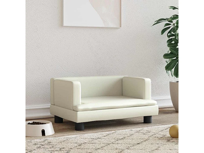 Cama para cães 60x40x30 cm couro artificial cor creme