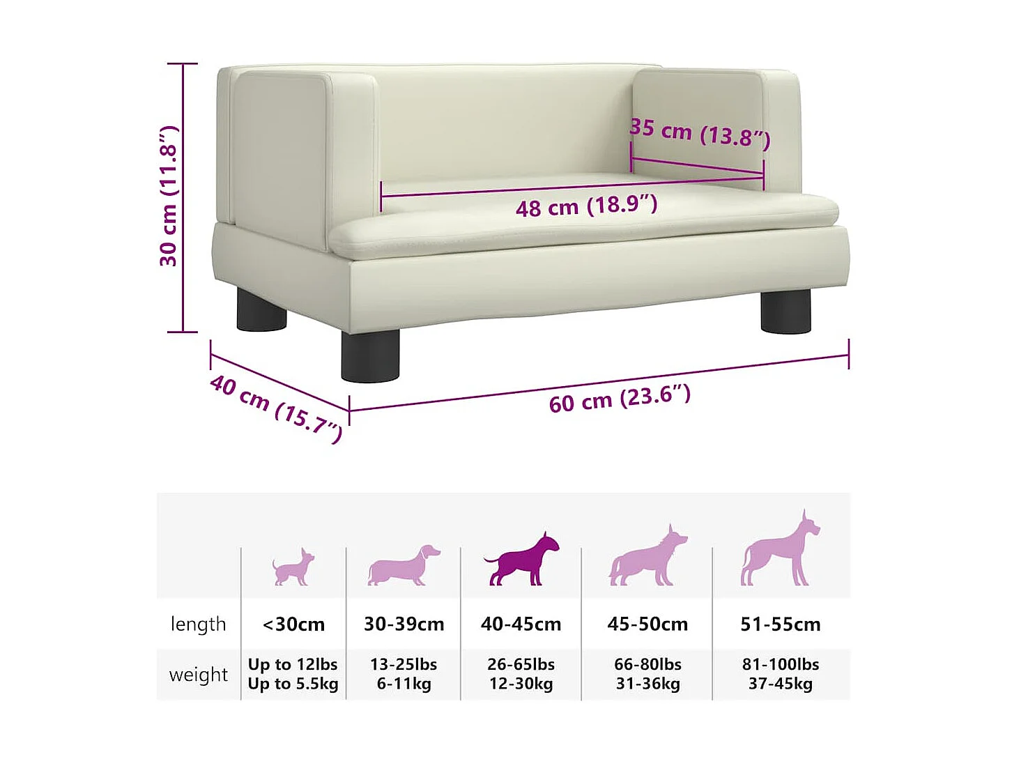 Lit pour chien crème 60x40x30 cm similicuir