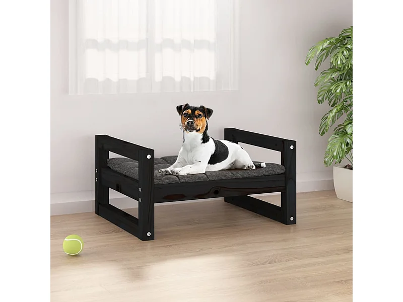 Cama para perros madera maciza de pino negro 55,5x45,5x28 cm