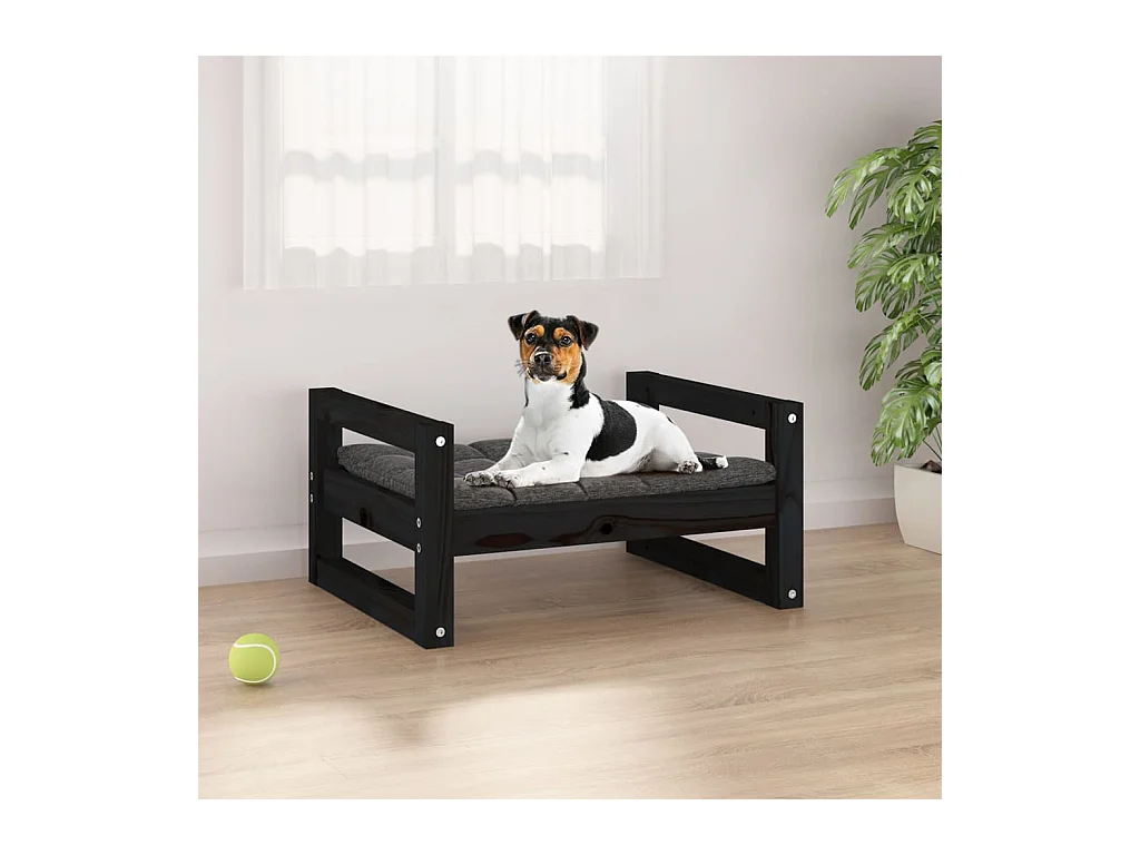 Cama para perros madera maciza de pino negro 55,5x45,5x28 cm