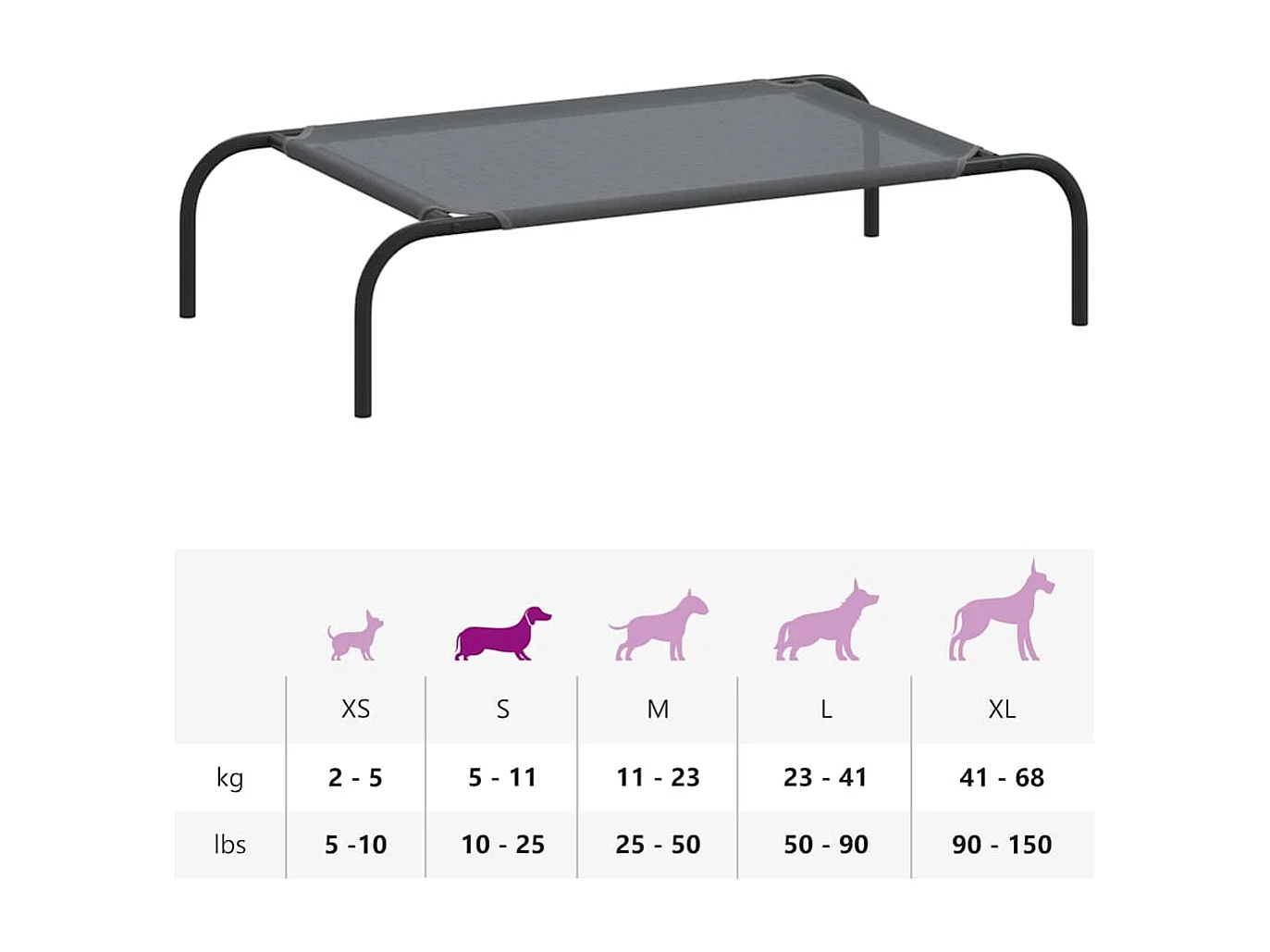 Cama para cães elevada 90x50x20 cm Textilene e aço cinzento