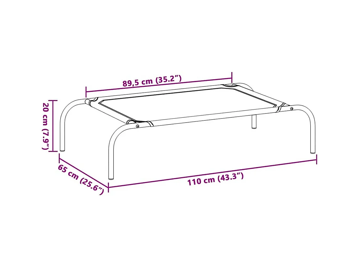 Cama para cães elevada 110x65x20 cm tecido oxford e aço preto