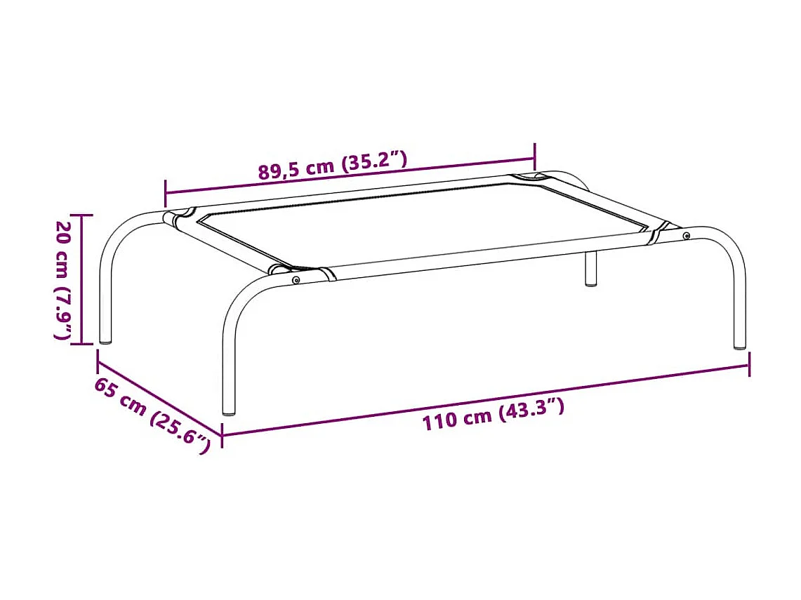 Cama para cães elevada 110x65x20 cm tecido oxford e aço preto