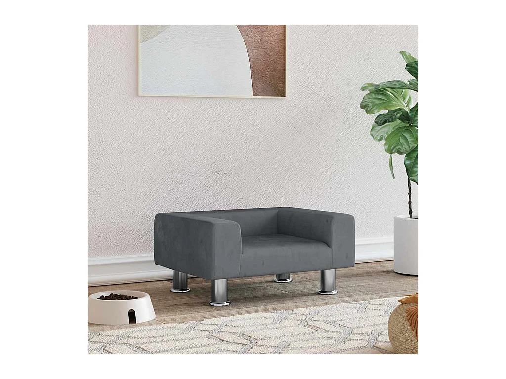 Cama para perros de terciopelo gris oscuro 50x40x26,5 cm