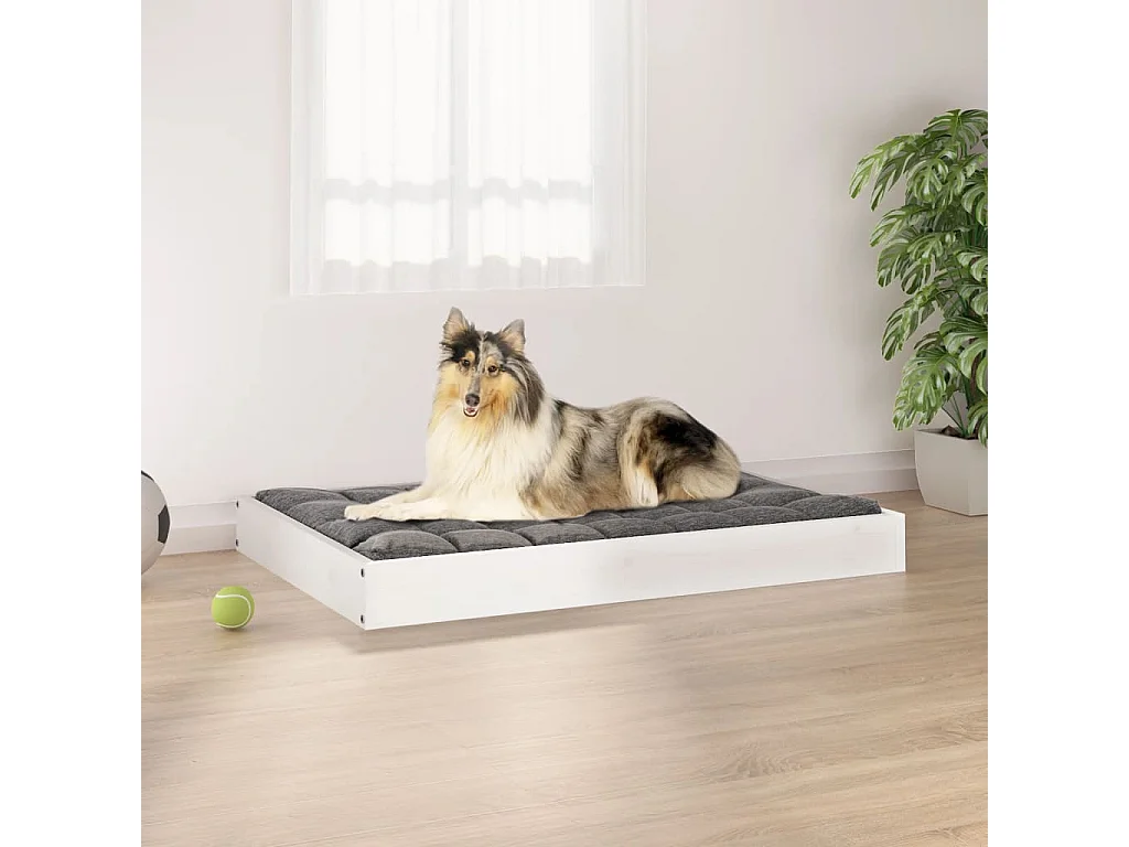 Lit pour chien Blanc 91,5x64x9 cm Bois de pin solide