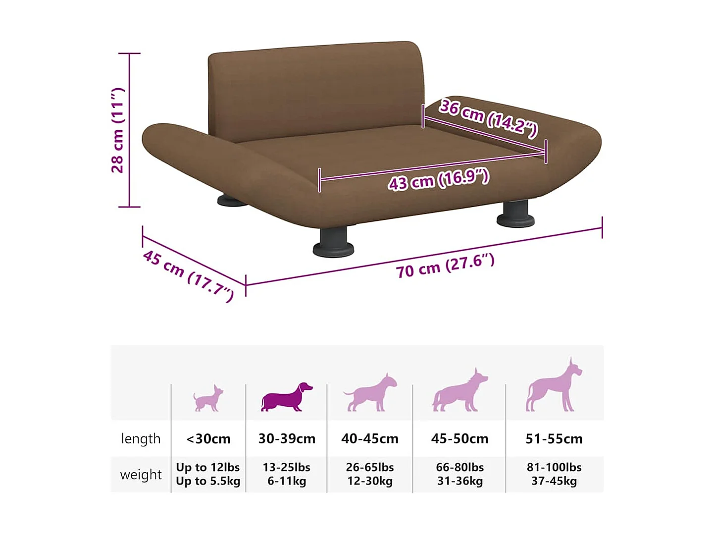 Hondenmand 70x45x28 cm stof bruin