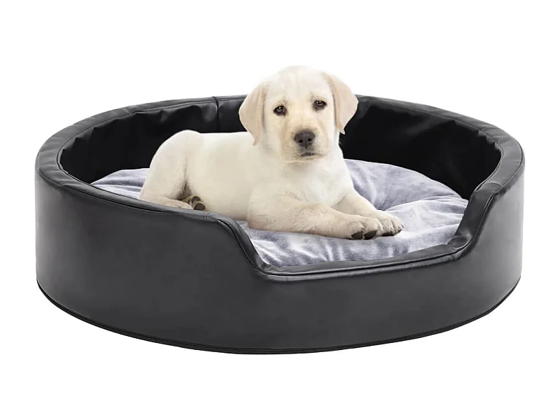 Cama para perros felpa y cuero sintético negro gris 69x59x19 cm