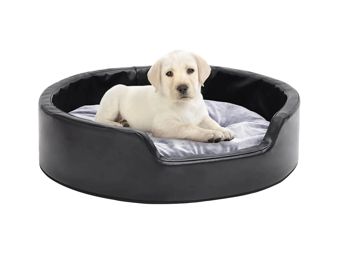 Cama para perros felpa y cuero sintético negro gris 69x59x19 cm