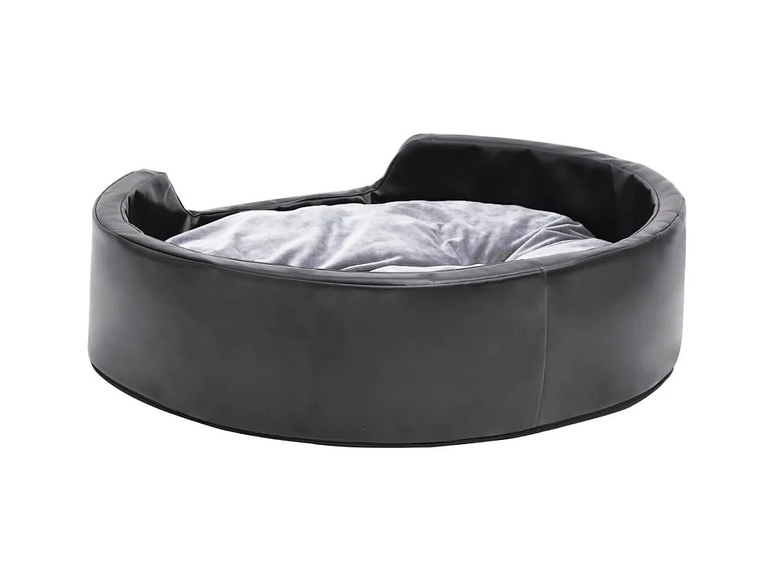 Cama para perros felpa y cuero sintético negro gris 69x59x19 cm