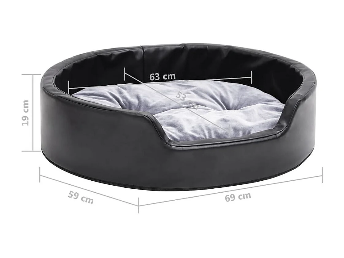Lit pour chiens Noir et gris 69x59x19 cm Peluche et similicuir