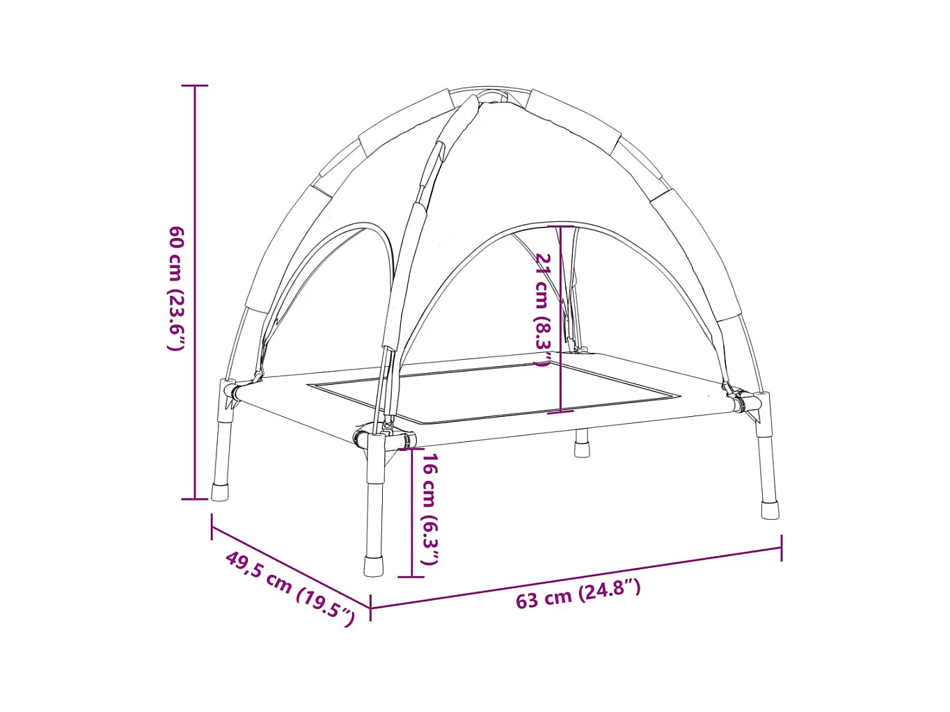 Lit pour chien avec auvent anthracite tissu Oxford et acier