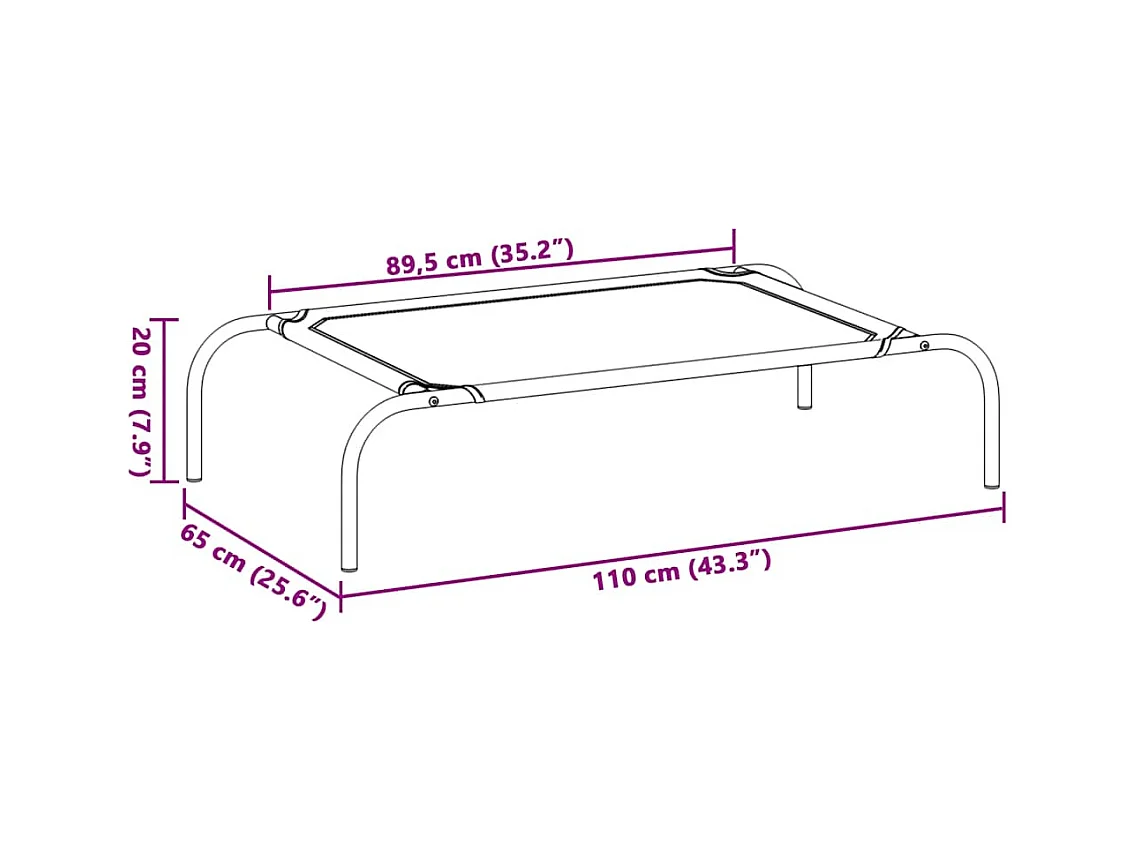 Cama para cães elevada 110x65x20cm tecido oxford e aço cinzento