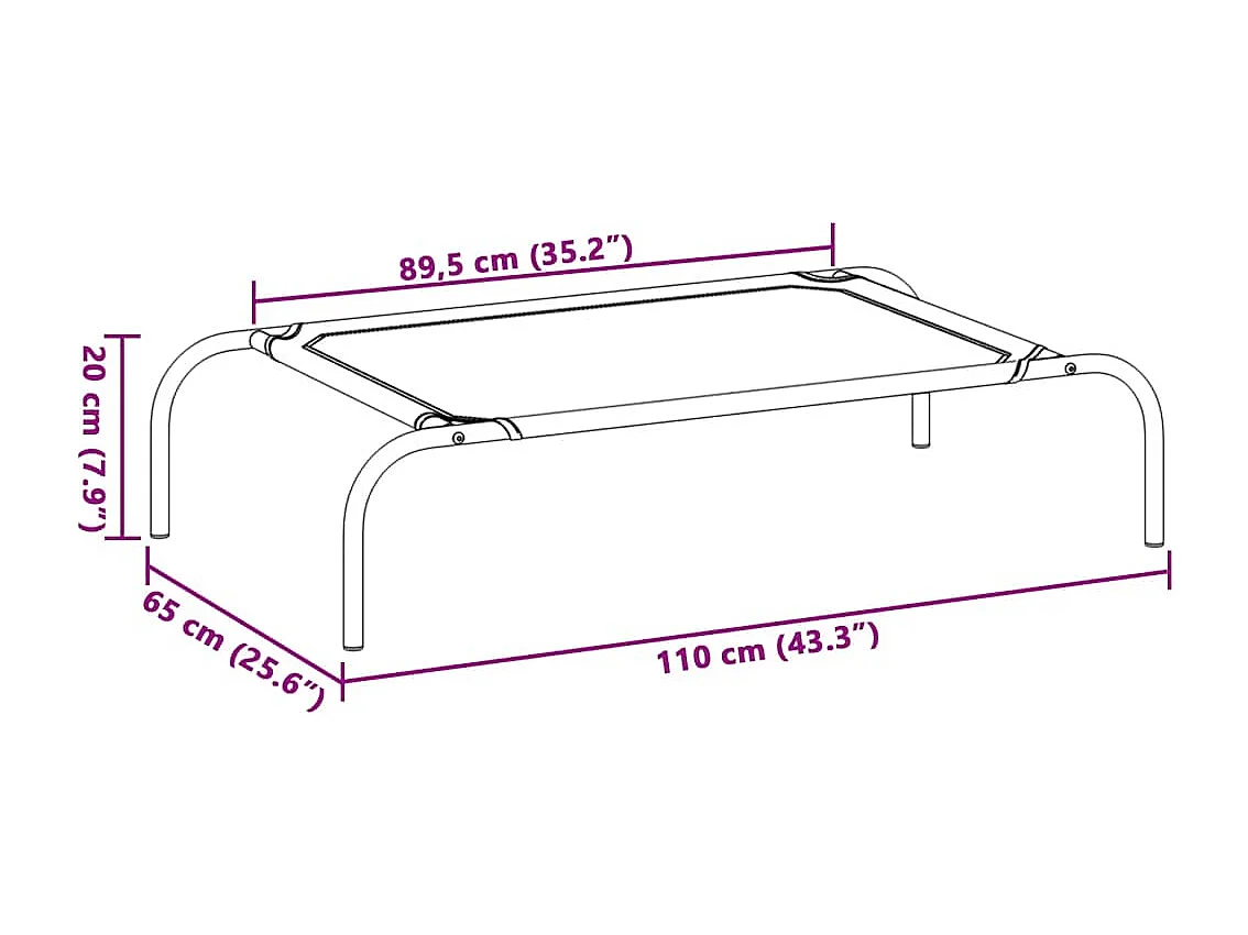 Cama para cães elevada 110x65x20cm tecido oxford e aço cinzento