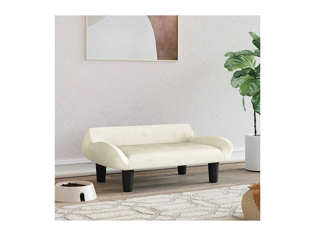 Cama para perros de terciopelo crema 70x40x24 cm