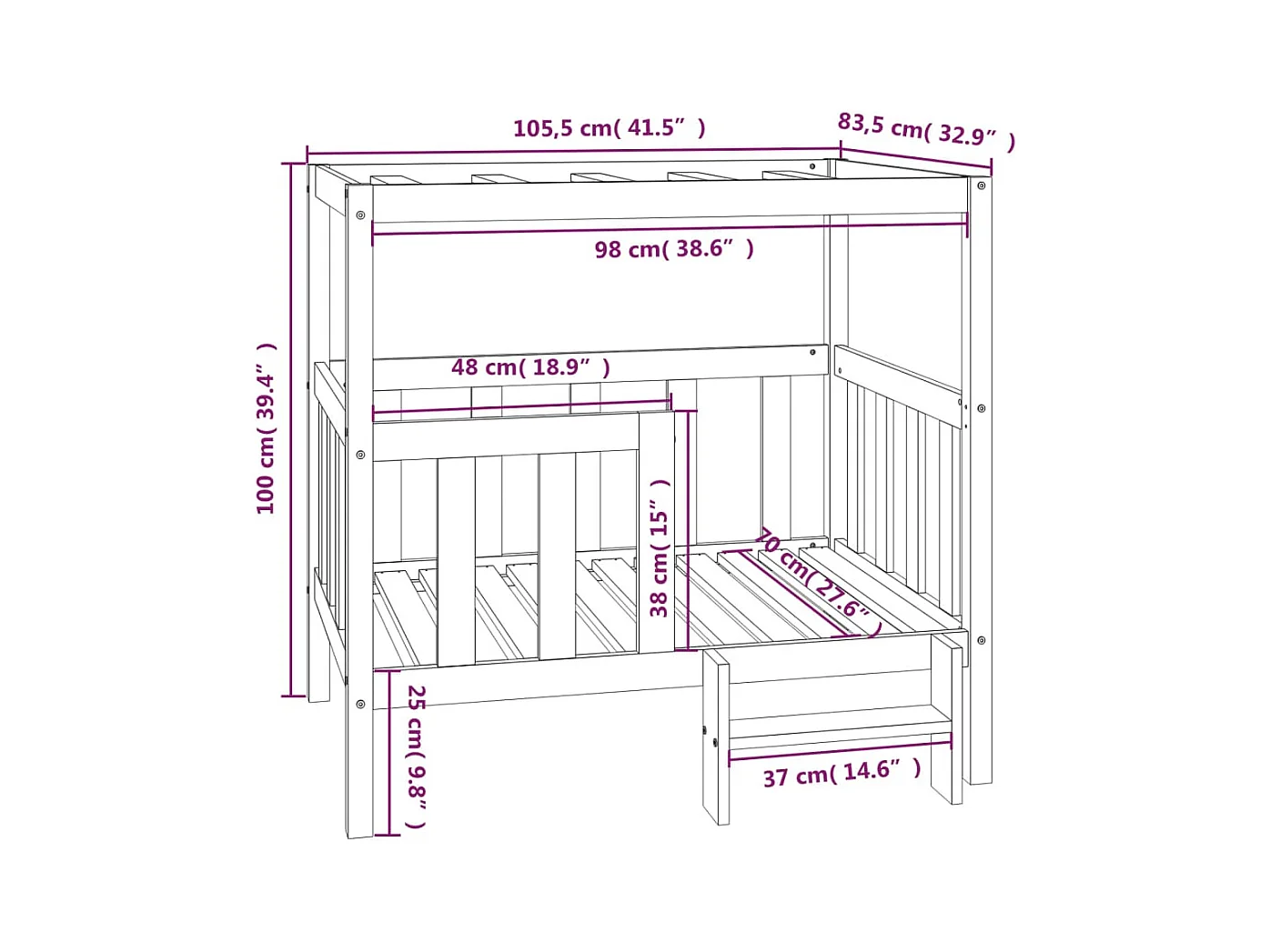 Cama para perros madera maciza de pino 105,5x83,5x100 cm