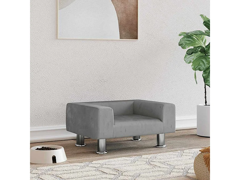 Cama para cães 50x40x26,5 cm veludo cinzento-claro