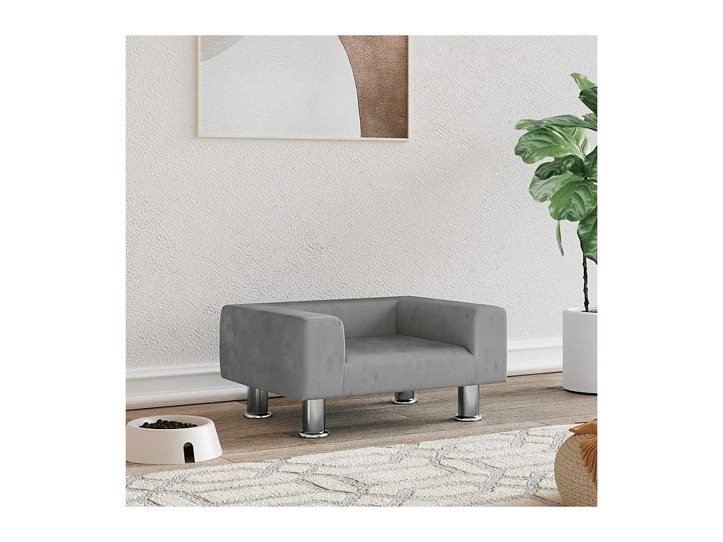 Cama para cães 50x40x26,5 cm veludo cinzento-claro