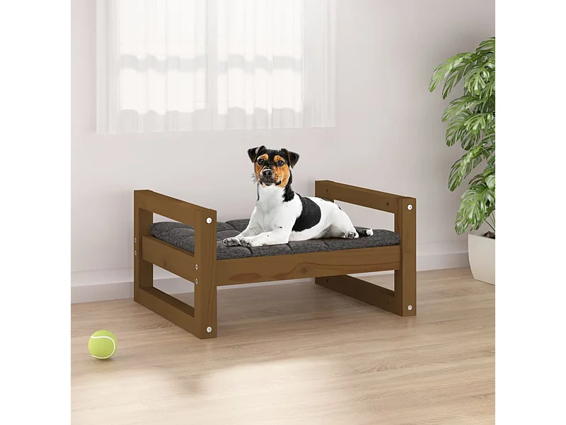 Cama para perros madera maciza pino marrón miel 55,5x45,5x28 cm