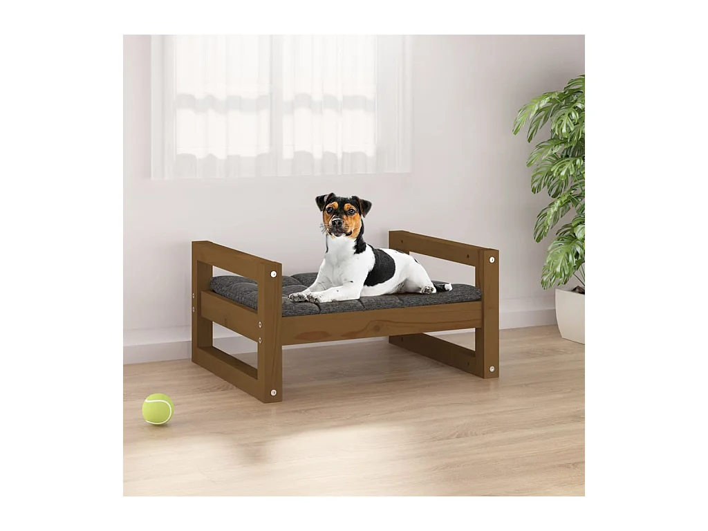 Cama para perros madera maciza pino marrón miel 55,5x45,5x28 cm