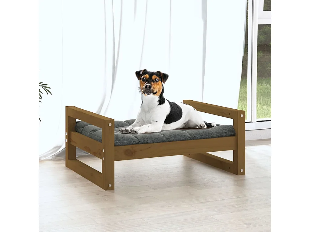 Lit pour chien Marron miel 55,5x45,5x28 cm Bois de pin solide