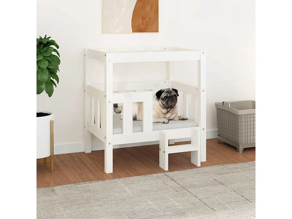 Cama para perros madera maciza de pino blanco 65,5x50,5x70 cm