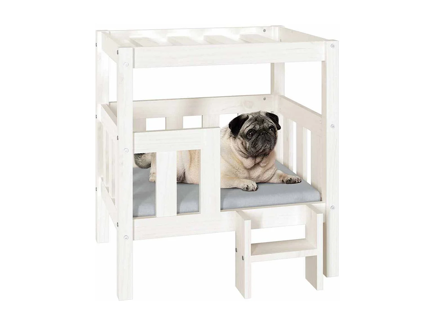 Cama para perros madera maciza de pino blanco 65,5x50,5x70 cm