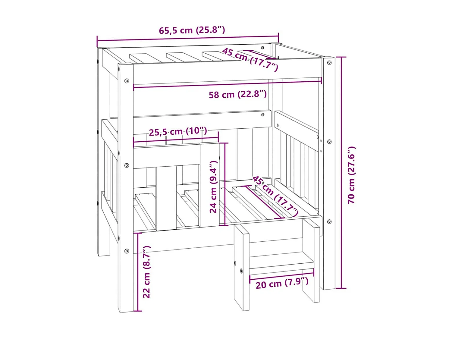 Cama para perros madera maciza de pino blanco 65,5x50,5x70 cm