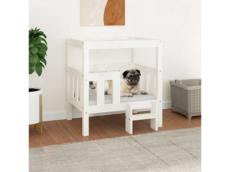 Cama para perros madera maciza de pino blanco 65,5x50,5x70 cm