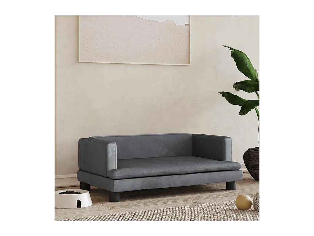 Cama para perros de terciopelo gris oscuro 80x45x30 cm