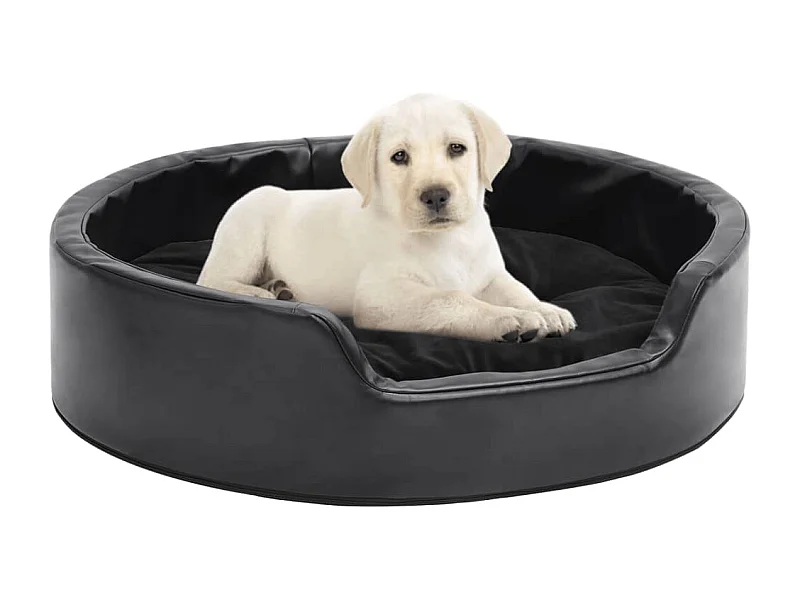 Cama para perros felpa y cuero sintético negra 69x59x19 cm