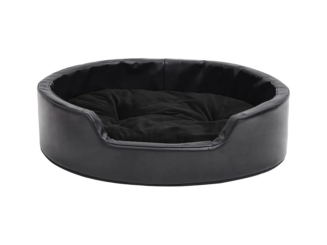 Cama para perros felpa y cuero sintético negra 69x59x19 cm