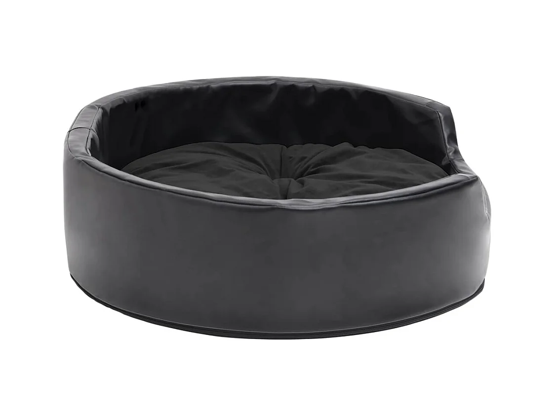 Cama para perros felpa y cuero sintético negra 69x59x19 cm
