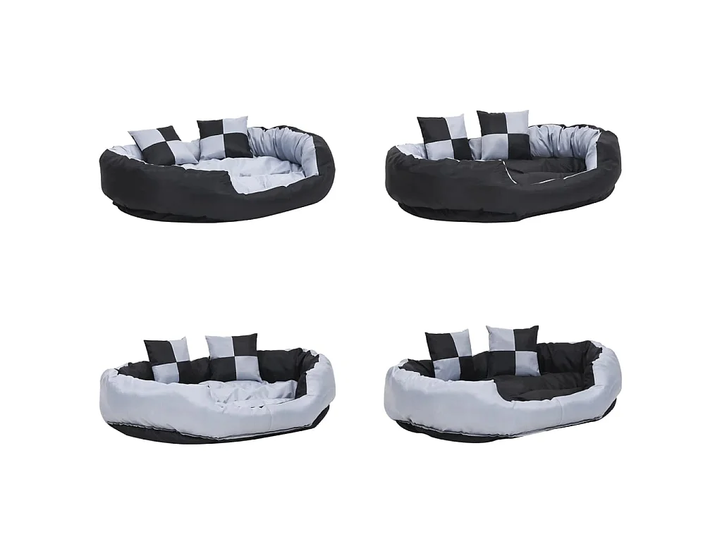 Coussin réversible lavable pour chien Gris et noir 110x80x23 cm