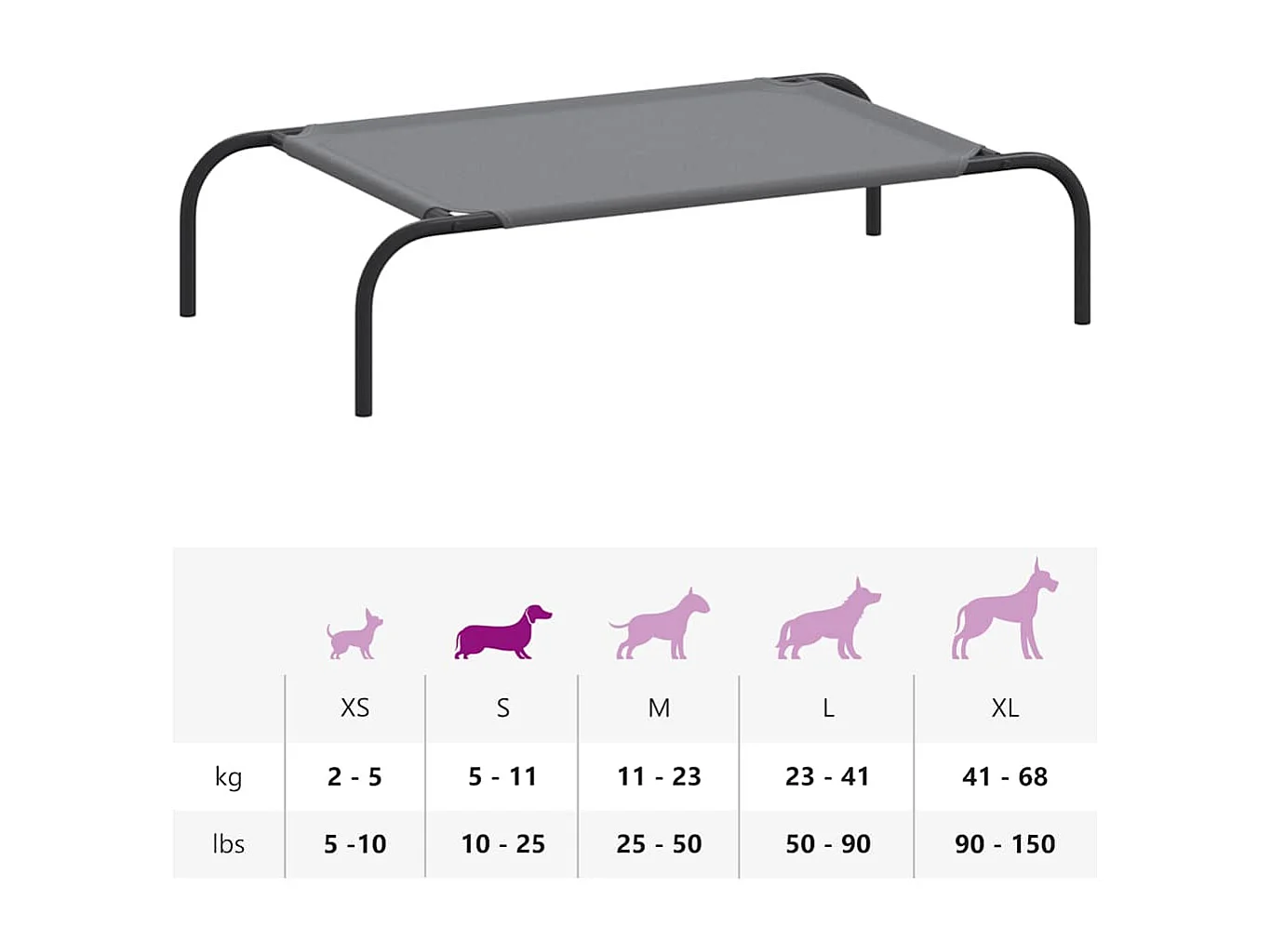 Lit surélevé pour chien gris 90x50x20 cm tissu oxford et acier