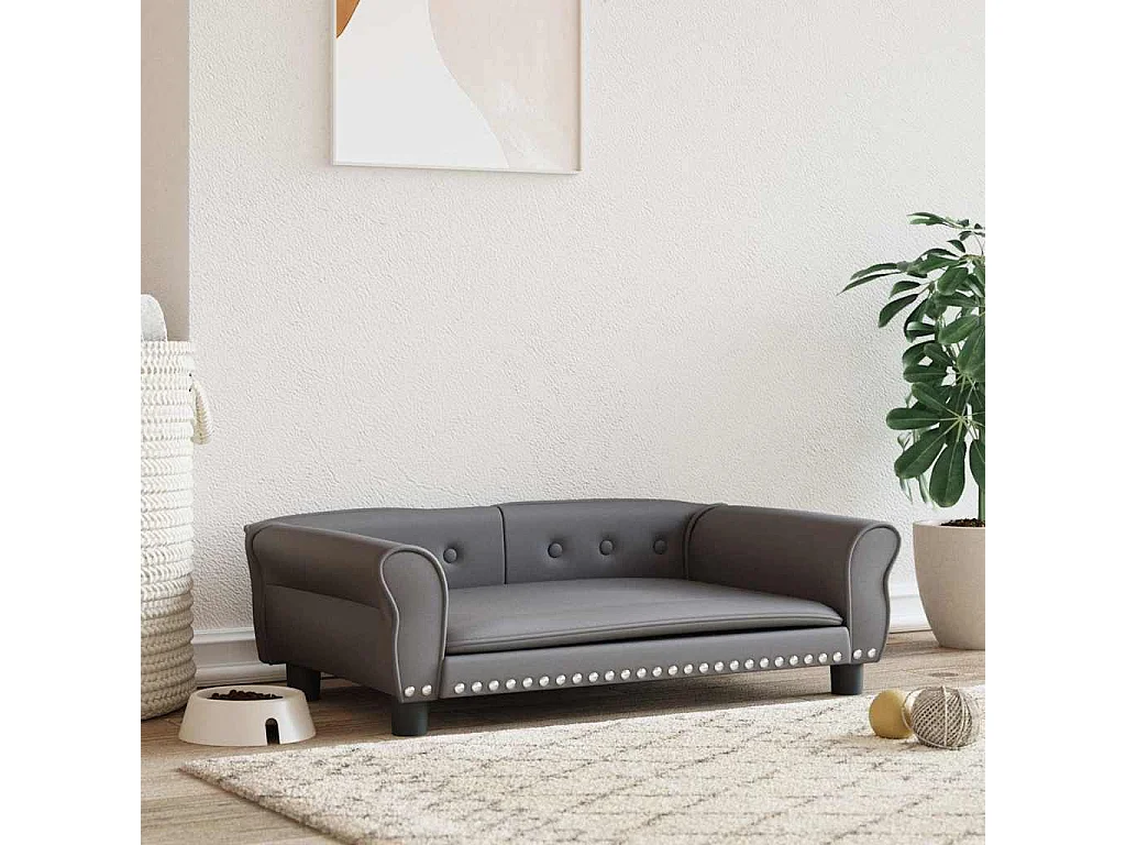 Lit pour chien gris 95x55x30 cm similicuir