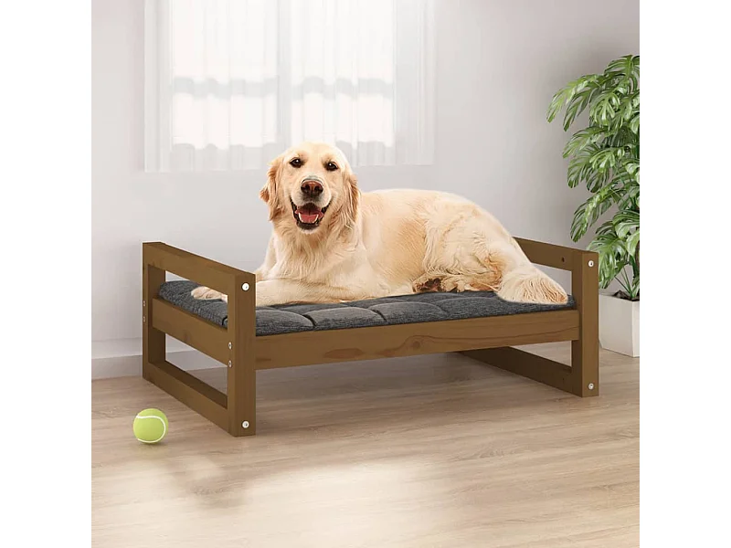 Cama para perros madera maciza pino marrón miel 75,5x55,5x28 cm