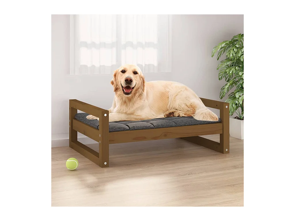 Cama para perros madera maciza pino marrón miel 75,5x55,5x28 cm