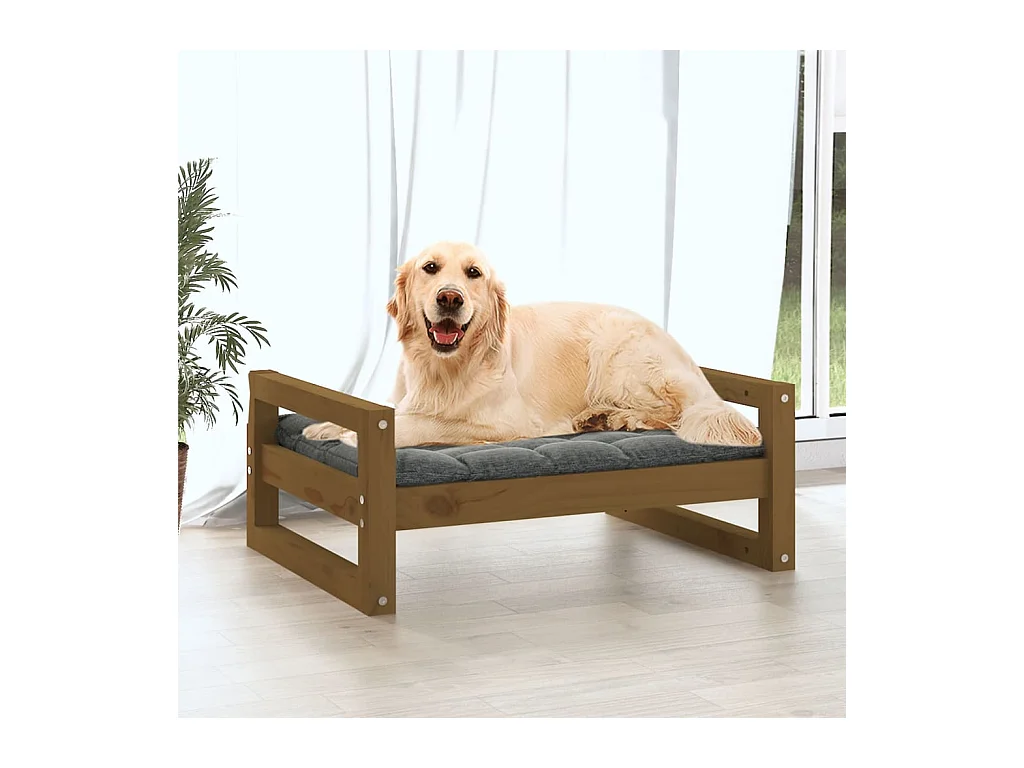 Cama para perros madera maciza pino marrón miel 75,5x55,5x28 cm