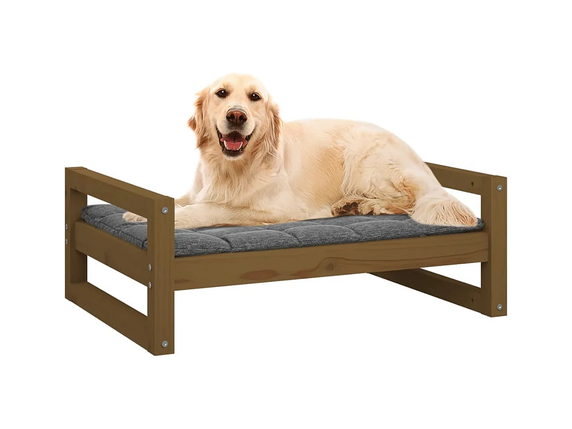 Cama para perros madera maciza pino marrón miel 75,5x55,5x28 cm