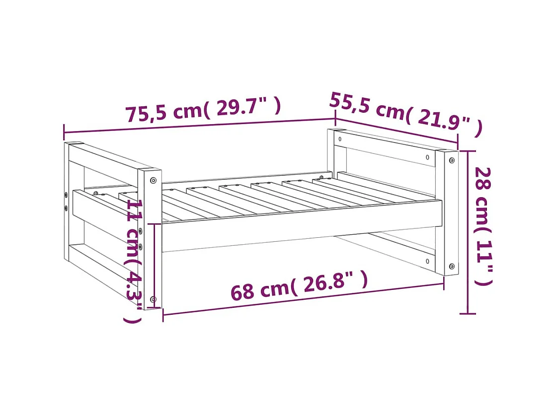 Cama para perros madera maciza pino marrón miel 75,5x55,5x28 cm