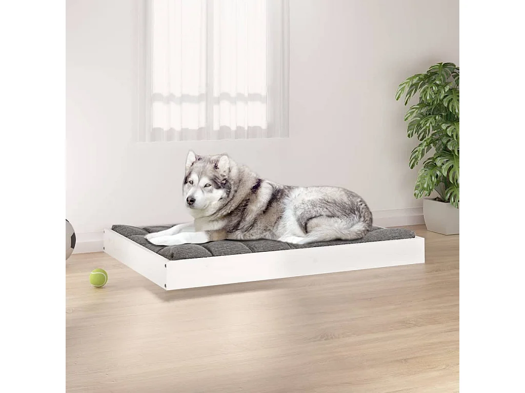 Cama para perros madera maciza de pino blanco 101,5x74x9 cm