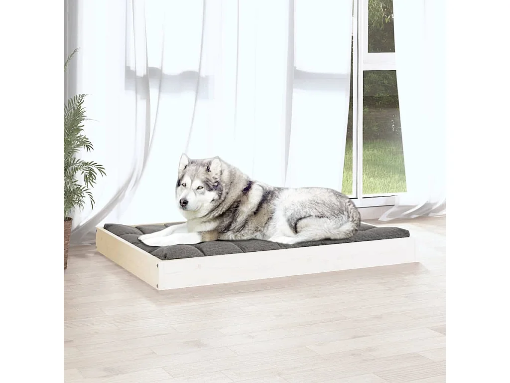 Cama para perros madera maciza de pino blanco 101,5x74x9 cm