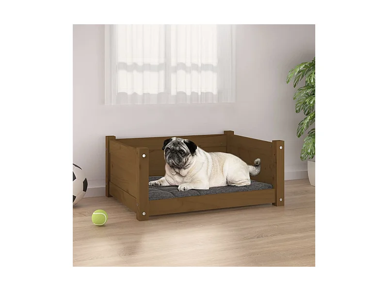 Cama para perros madera maciza pino marrón miel 65,5x50,5x28 cm
