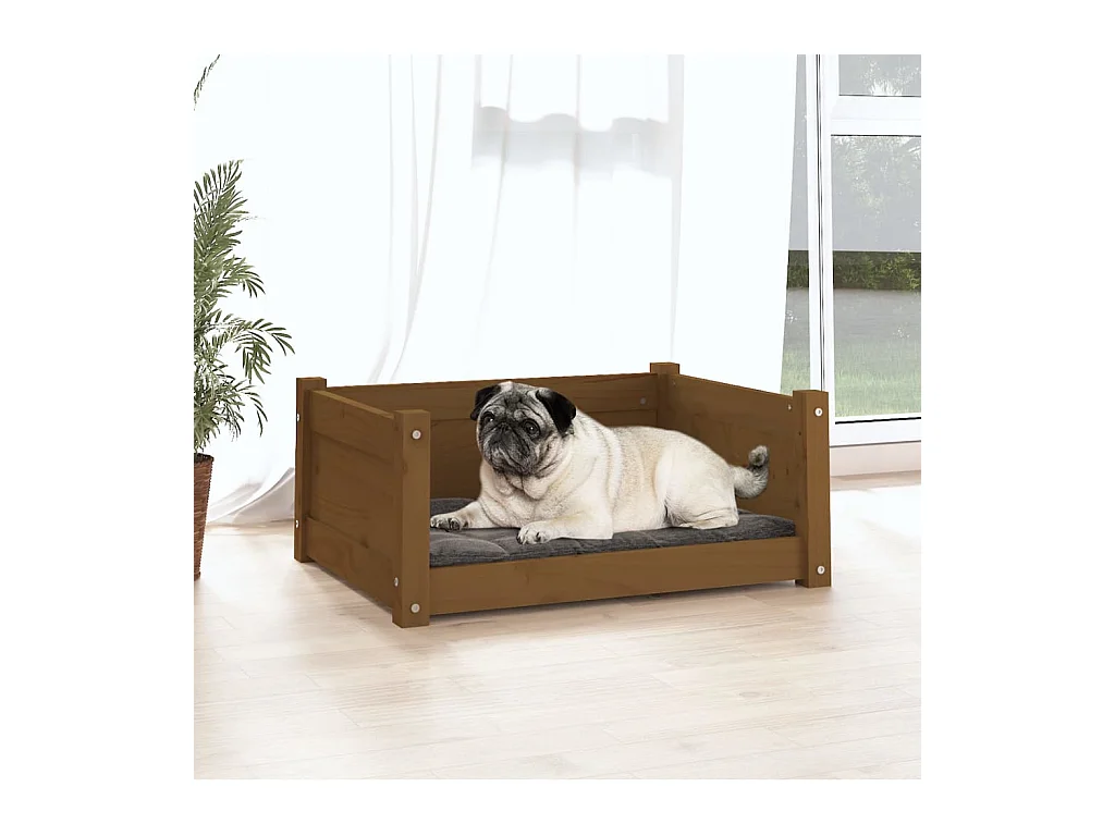 Cama para perros madera maciza pino marrón miel 65,5x50,5x28 cm