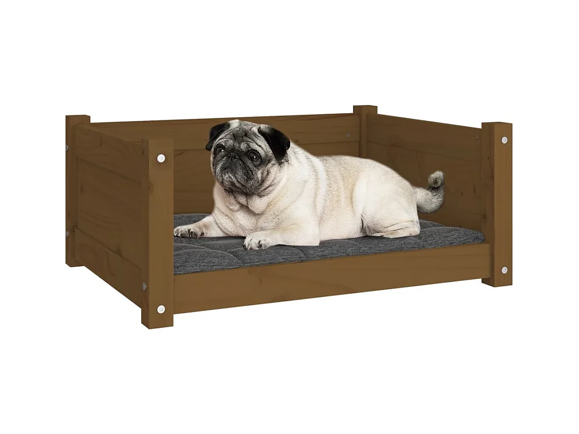 Cama para perros madera maciza pino marrón miel 65,5x50,5x28 cm