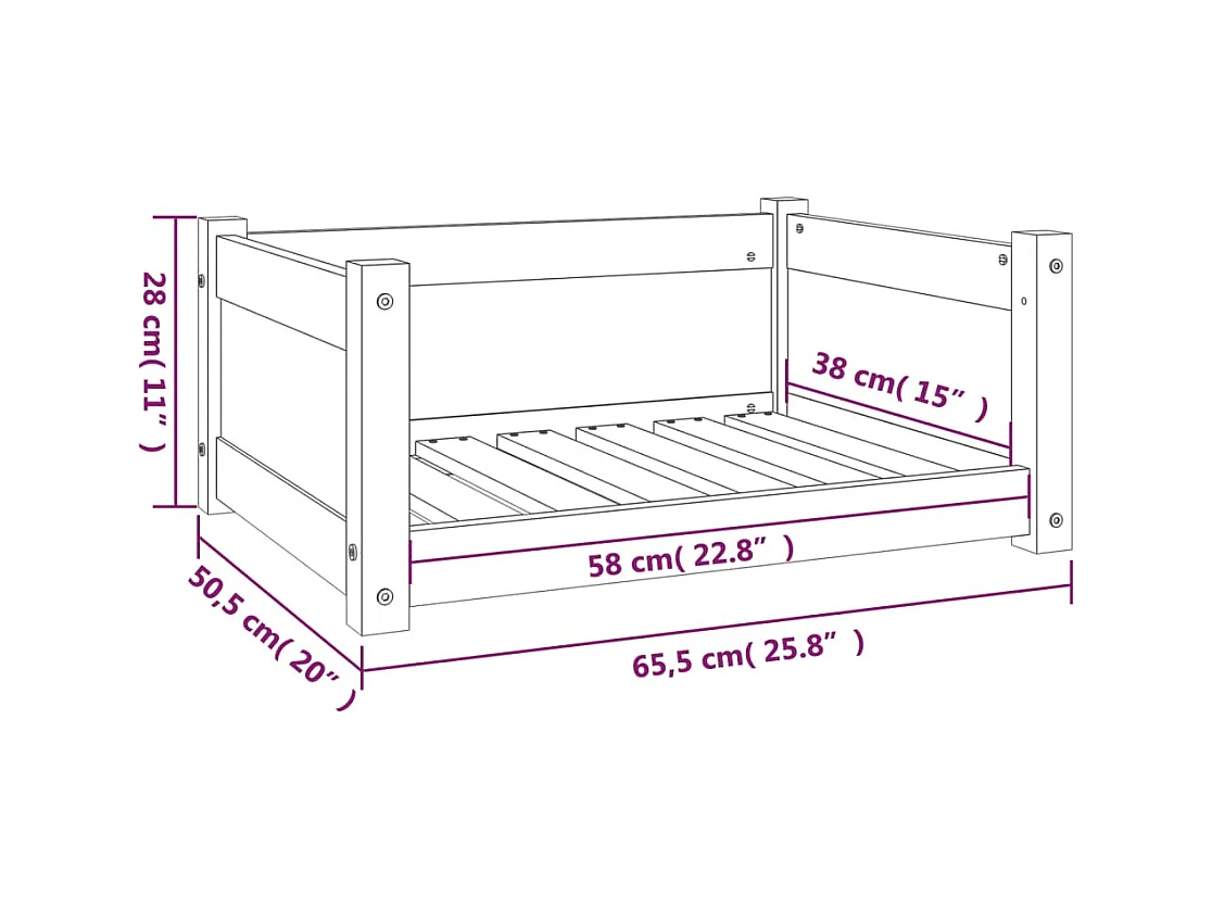 Cama para perros madera maciza pino marrón miel 65,5x50,5x28 cm