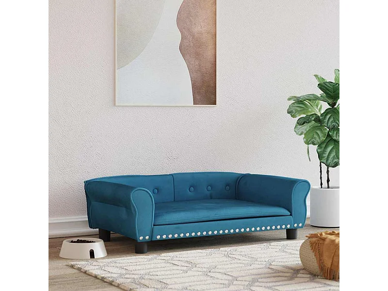 Cama para perros de terciopelo azul 95x55x30 cm