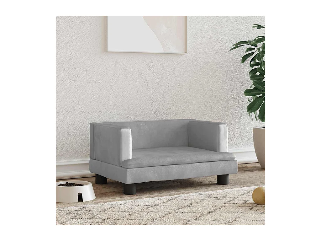 Cama para cães 60x40x30 cm veludo cinzento-claro