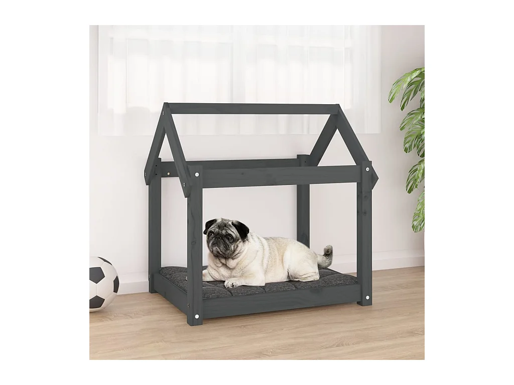 Cama para perros madera maciza de pino gris 71x55x70 cm