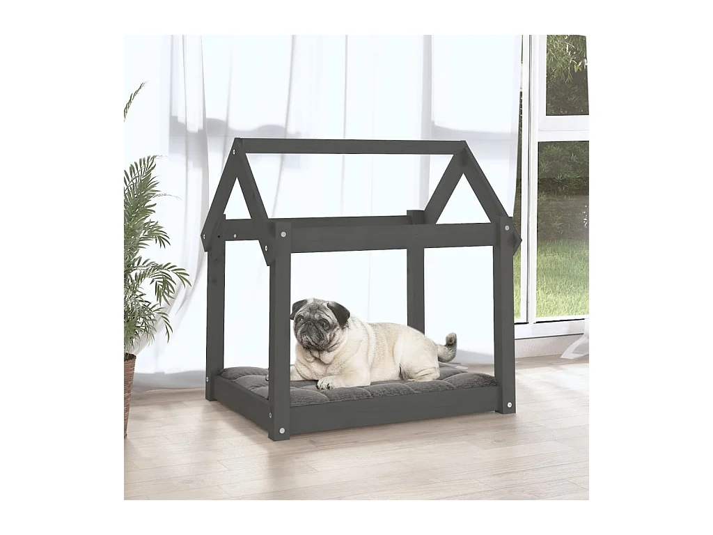 Cama para perros madera maciza de pino gris 71x55x70 cm